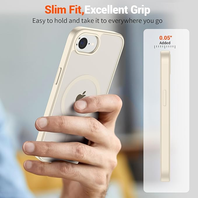 SUPFINE Magnetic for iPhone 17e Case/iPhone 16e Case (Compatible with MagSafe)(Military Grade Drop Protection) Slim Translucent Matte Shockproof with Anti-Fingerprint Phone Case,Antique White
