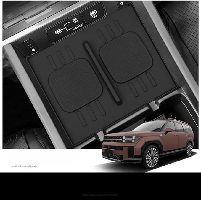 for Hyundai Santa Fe 2024-2026 Wireless Charging Mat Phone Anti-Slip Protector Silicone Pad Not Fit Tucson Interior Protective Pad (Black)