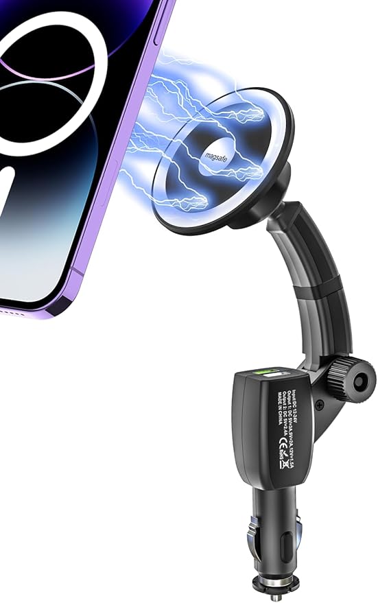 for MagSafe Car Mount Cigarette Lighter [Dual USB Charger] Magnetic Phone Holder for Car Charger [Fast Charging] Phone Holders for Your Car for iPhone Air 17 Pro Max16 15 14 13 12, S25, All Smartphone