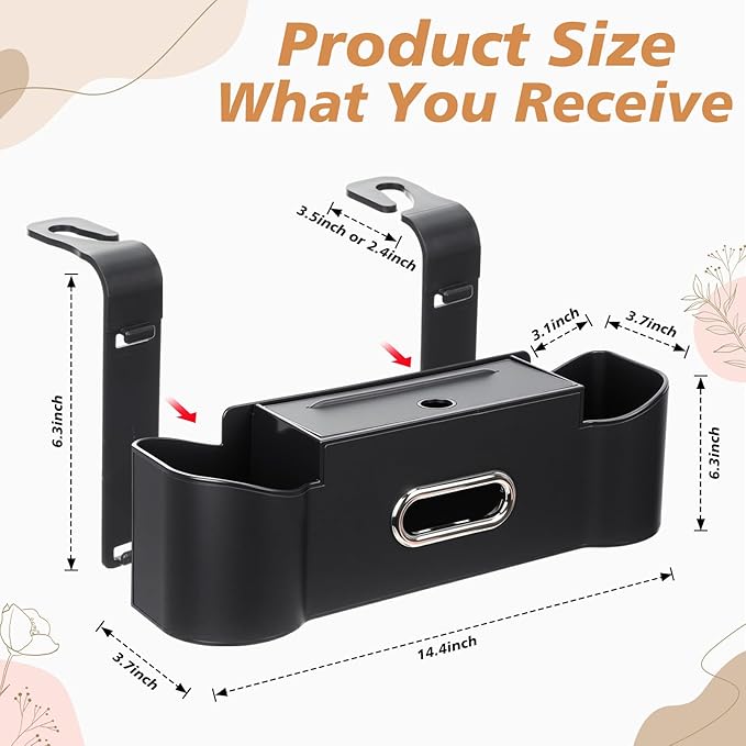 LemonRoad 2 Pack Multifunctional Car Seat Back Storage Box Car Seat Back Organizer with Tissue Box, 2 Cup Holders and Hooks for Hold Phone, Drinks, Handbag, Fits for Most Vehicles(Black)