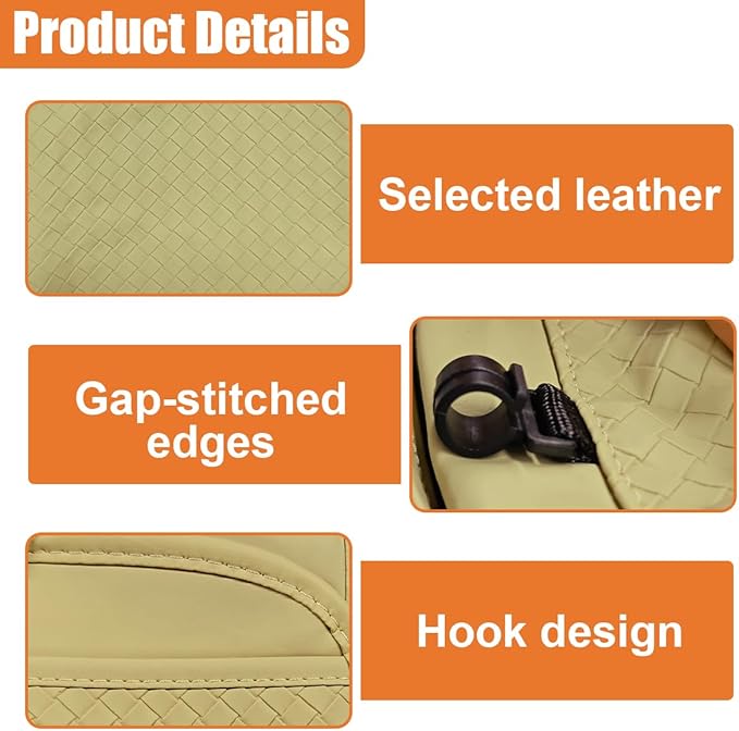 Car Backseat Organizer, Leather Auto Seat Back Kick Mats Protector, Multi-Pocket Car Rear Seat Hanging Storage Bag with Tissue Holder, Travel Accessories for Most Cars SUV Truck (Beige)