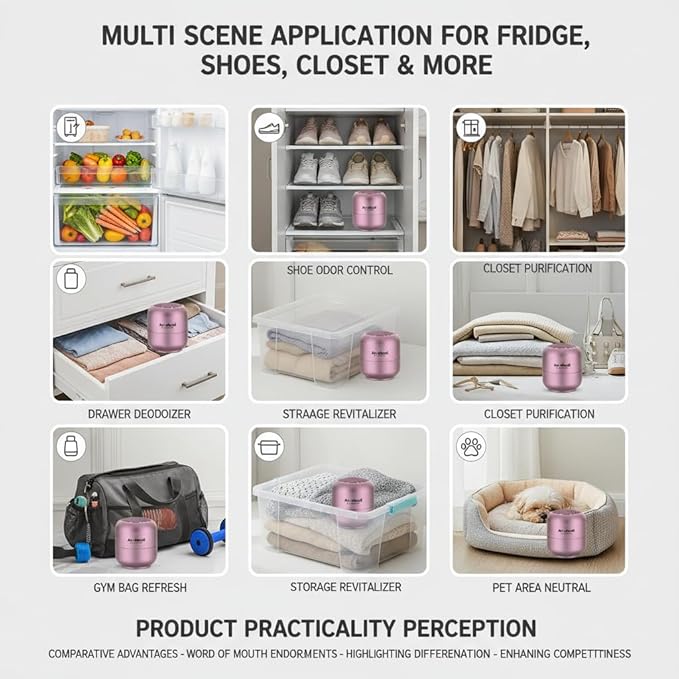 Fridge Deodorizer – 2 Pack Refrigerator Odor Eliminator, Lasts 10 Years, Chemical-Free Fresh Odor Eliminator Kit, More Effective Than Baking Soda, for Kitchen Appliances, Closet, Car, Pet Areas-Pink