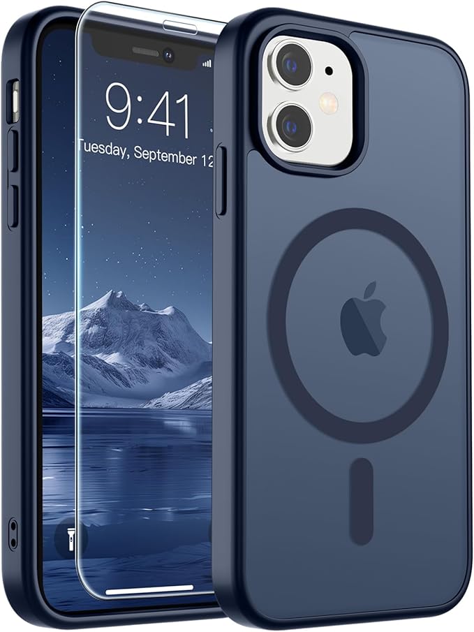 SUPFINE Magnetic for iPhone 11 Phone Case with Screen Protector (Compatible with MagSafe) (Military Grade Drop Protection) Translucent Matte Shockproof Phone Cover,Dark Blue