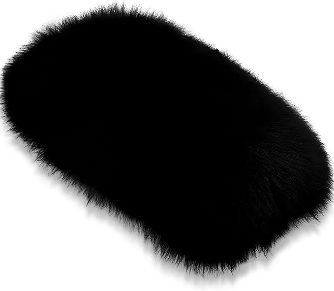 Andalus Brands Pure Australian Sheepskin Fluffy Car Center Console Cover, Luxurious Non-Shedding Furry Arm Rest Cover for Car, Versatile for All Seasons, Black - (11.47" X 6.3")
