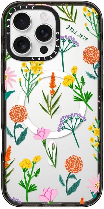 CASETiFY Impact iPhone 16 Pro Max Case [Slim/Compatible with Magsafe / 8.2 ft. 4X Military Grade Drop Protection] - Flowers - Clear Black