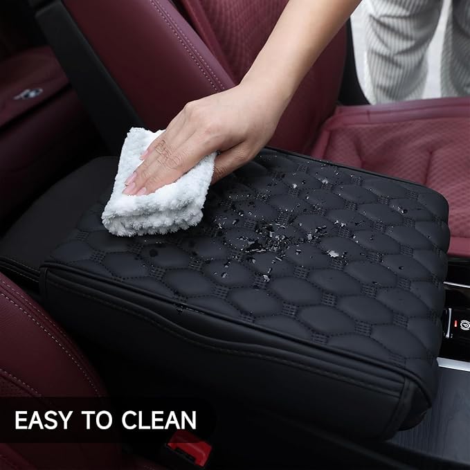 Center Console Armrest Cover, Universal Leather Waterproof Armrest Seat Box Cover Protector, Car Armrest Cover Cushion with 2 Storage Bags(Black) (Gray)