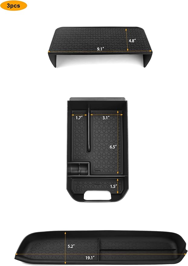 3PCS Compatible with Toyota RAV-4 Accessories Center Console Storage Tray Armrest Glove Box Organizer Passenger-side Rubber Pad for RAV4 2019-2025 Accessories