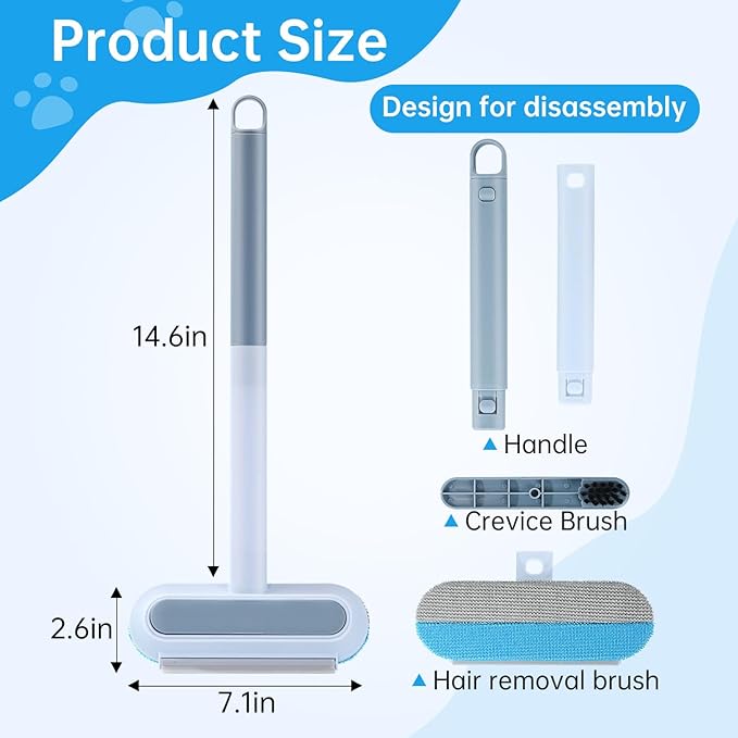 Multifunctional Pet Hair Remover Tool for Furniture, Reusable Washable Dog and Cat Hair Lint Removal Brush, 4 in 1 17.3Inch Extendable, Adjustable Lint Brush