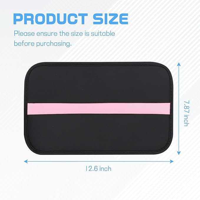 wuyaoyao Car Center Console Cover, 12.6"×7.87" PU Leather Armrest Cover for Cars, Stylish Auto Armrest Cushion Pad, Waterproof Vehicle Arm Rest Protector, Interior Car Accessories (Black+Pink)