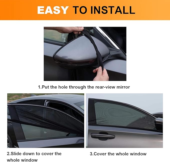 Car Front Side Window Shades,2 Pack Super Stretchy Mesh Car Window Screens Sun Shades Mosquito Nets Curtains Covers for 95% Cars SUVs Camping