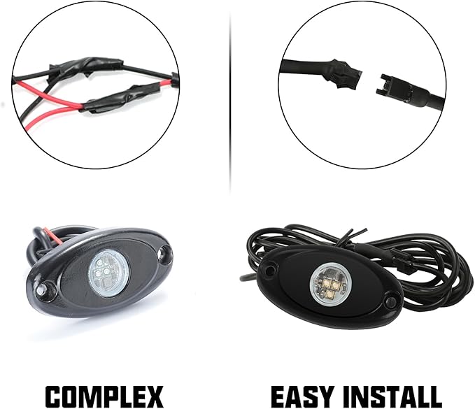 SUNPIE 12 Pods White Rock Lights – Quick Connect, 3 High Power Chips, 4M Extension Wires, Mounting Pads Included, 6000K Pure White, IP67 Waterproof, Fits Trucks, SUV, ATV, UTV, Trailer