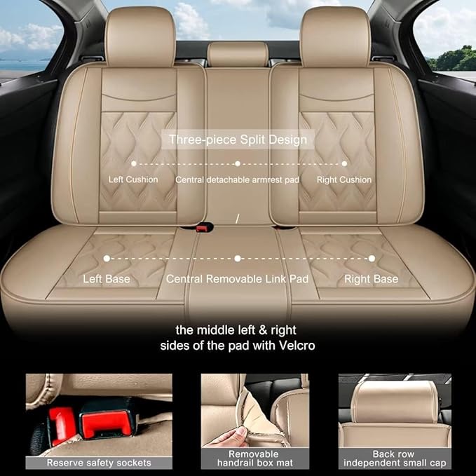 AOMSAZTO Car Seat Covers Full Set Custom Fit for Subaru Legacy 1995-2024 2025 2026 Leather Car Seat Cover Seat Cushion Protector Airbag Compatible Waterproof Beige