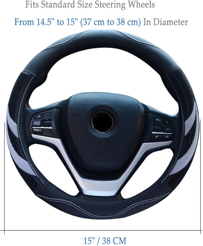 Alusbell Microfiber Leather Steering Wheel Cover Breathable Auto Car Steering Wheel Cover for Women and Men Universal 15 Inches (White)
