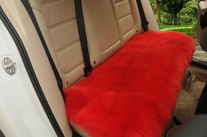 Winter Warmth: Universal Sheepskin Seat Cushion Cover - Natural Wool, for Cars, Trucks, SUVs & Vans - Cozy & Stylish Driving Companion Rear Red