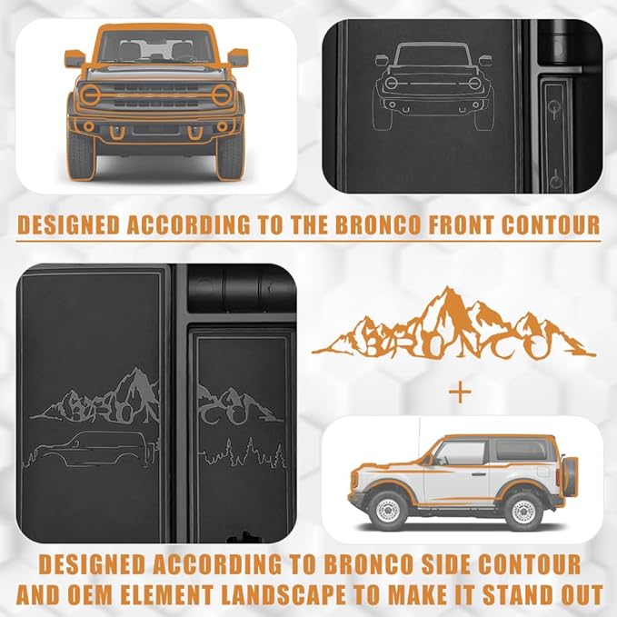 TripleAliners Center Console Organizer Compatible with 2021-2024 Ford Bronco(No for Sport) Accessories Bronco 2/4-Door Center Console Storage Box ABS Material with Leather Trim(V2_Black)Won't Fit 2025