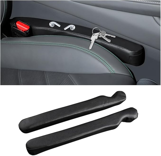 2PCS Car Seat Gap Filler, Microfibre Leather Vehicle Gap Stopper to Fill Between Seat & Console Organizer, Automotive Interior Accessories, Universal for SUV Sedan Truck (Black)