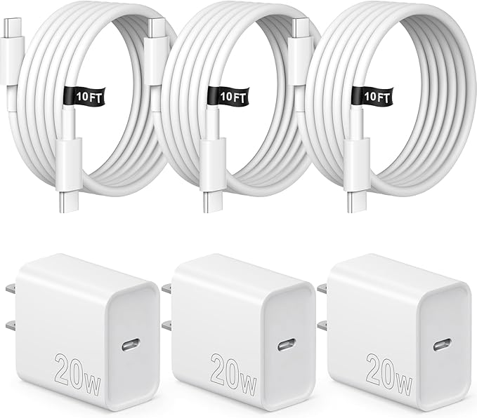 iPhone Charger Fast Charging 10FT iPhones 17 16 15 Charger 3 Pack Type C Chargers USB C Charger Compatible with iPhone Air 17/17 Plus/17 Pro/17 Pro Max/16/16 Plus/16 Pro/16 Pro Max/15