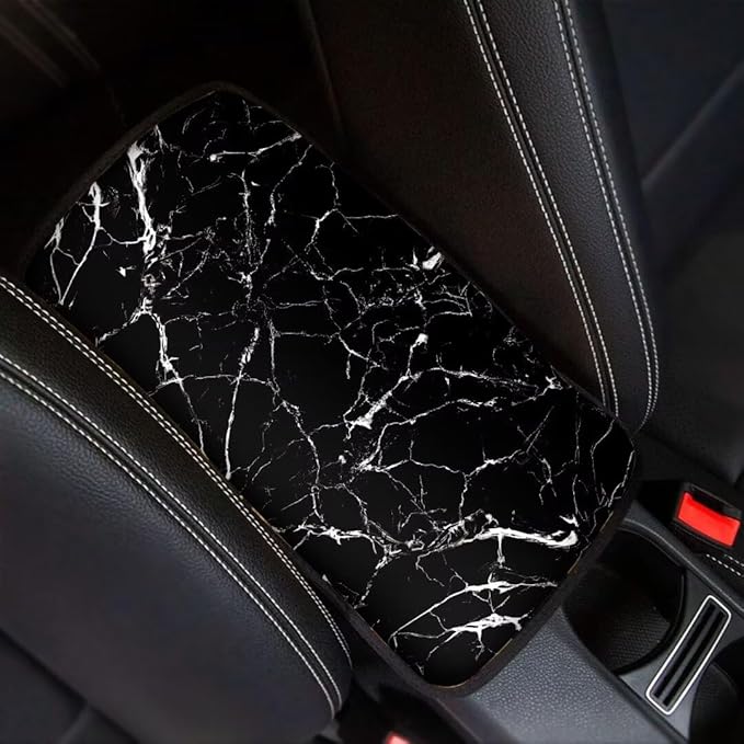 Coldinair Black Marble Print Universal Car Center Console Pad Soft Armrest Protector Cover Fit for Most Vehicle,SUV,Truck,Car Interior Accessories Decor