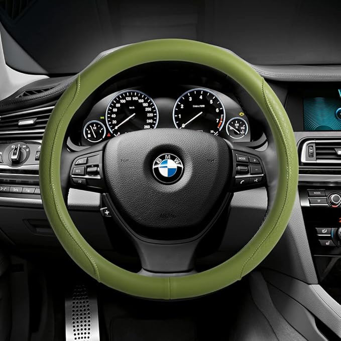 VARGTR Steering Wheel Cover - Microfiber Leather with Classic Embossing, Anti-Slip Breathable Fit 15 Inch Wheel Protector (Green)