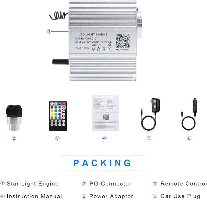 AMKI 10W Twinkle Sound Mode RGBW Light Source Engine Driver Remote/APP Control Starlight Box Motor for Fiber Optic Star Ceiling Light Kit