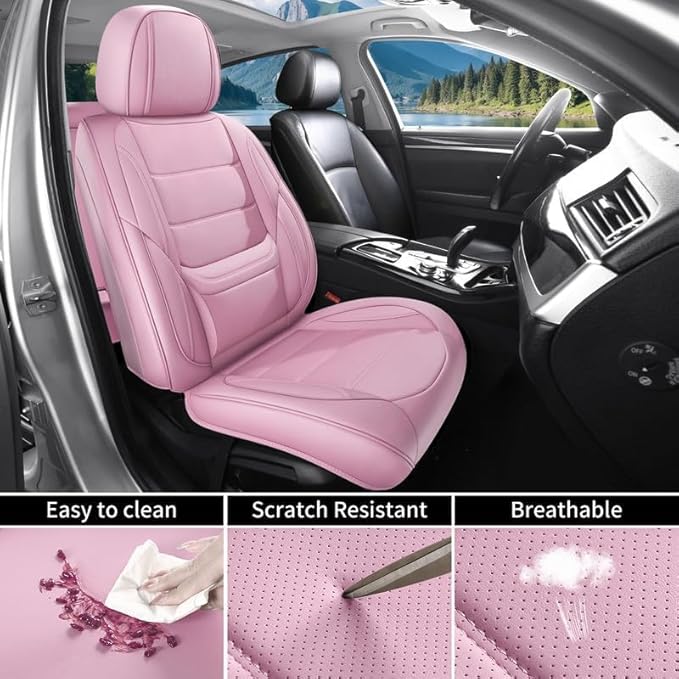 Car Seat Covers Custom Fit for Chevrolet/Chevy Colorado 2015-2026, Premium Faux Leather Waterproof Car Seat Protectors with Lumbar Support, Breathable Anti-Slip Easy to Install(Pink,Full Set)