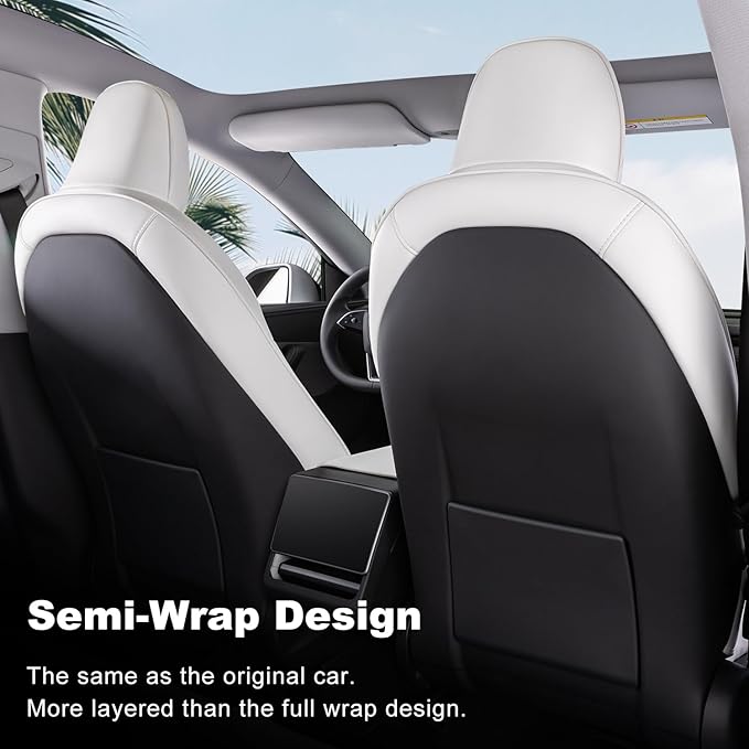 Car Seat Covers for New 2025 Tesla Model Y Juniper Nappa Leather Car Interior Seat Airbag Compatible Cushion Cover Full Set Custom Fit 2025-2026, Nappa White