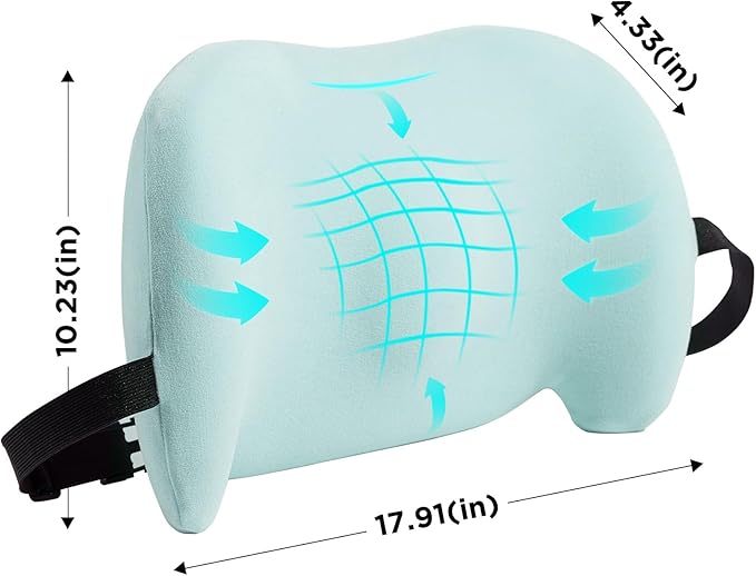 BYMECOST Lumbar Support Pillow for Office Chair, Car Lumbar Pillow Lower Back Pain Relief, Memory Foam Back Cushion, Ergonomic Chair Back Pillow for Gaming, Traveling, Car, Bed (Green)
