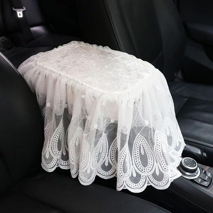 Universal Car Center Console Cushion Pad,Tassel Lace Car Center Console Cover Auto Armrest Seat Box Cover Protector for Most Vehicle SUV Truck Car (11)