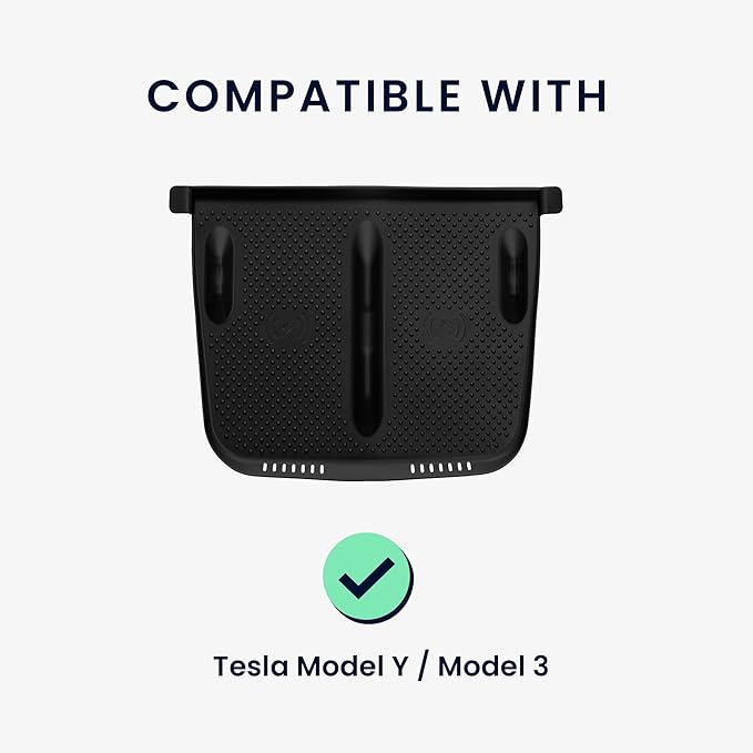 kwmobile Car Central Console Wireless Charging Pad Cover Compatible with Tesla Model Y/Model 3 Cover - Black