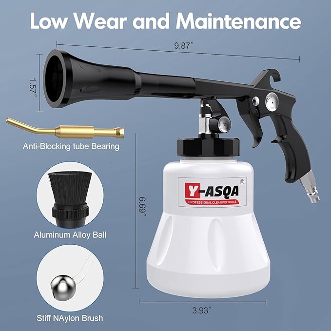Professional Car Cleaning Gun - Tough Stain Remover for Auto Upholstery, Leak-Proof Multi-Purpose Air Pulse Detail Cleaner Kit, Air Compressor Compatible for Home & Vehicle Interior/Exterior