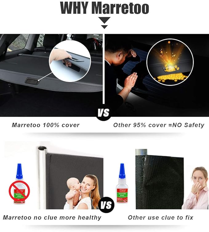 Marretoo for Hyundai Tucson Cargo Cover 2010-2015 Factory Style Black Retractable Rear Security Trunk Cover