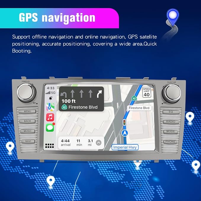 Car Radio Andriod 13 for Toyota Camry 2007-2011, 9 inch Touch Screen 2GB+32GB Head Unit with Wireless CarPlay Android auto Bluetooth WiFi SWC GPS Reverse Camera