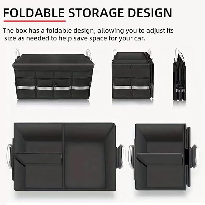 Trunk Organizer Wiith Lid For SUV, Truck, Car Trunk Organizer, Large, Black, 4-Compartments With Handle