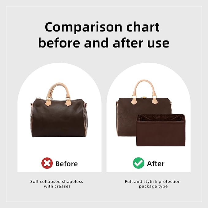 DGAZ Silk Purse Organizer Insert Fits LV Speedy 16/20/25/30/35/45 bags，Silky Smooth Bag Organizer，Luxury Handbag & Tote Shaper（Global Brown，SP35）