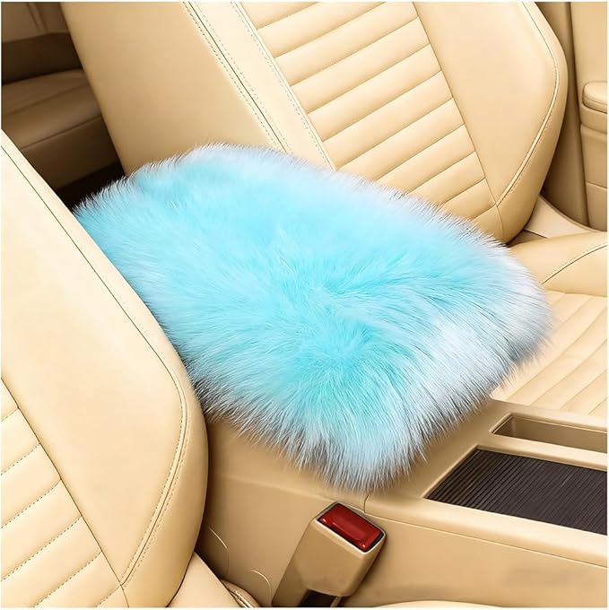 Car Center Console Cover, Fluffy Soft Vehicle Middle Console Arm Rest Cushion Pad, Furry Automotive Interior Armrest Seat Box Protector Decoration Accessories, Universal Fit (Light Blue)