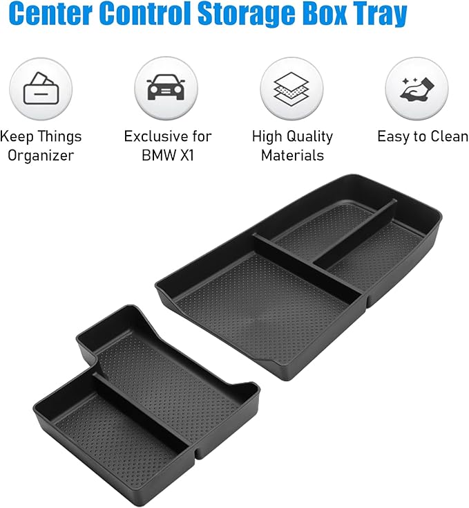 Jaronx Compatible with BMW X1 Center Console Organizer Tray 2023 2024 2025 2026 U11, 2PCS Lower Console Organizer Tray, TPE Storage Box for 2023-2026 BMW X1 Accessories