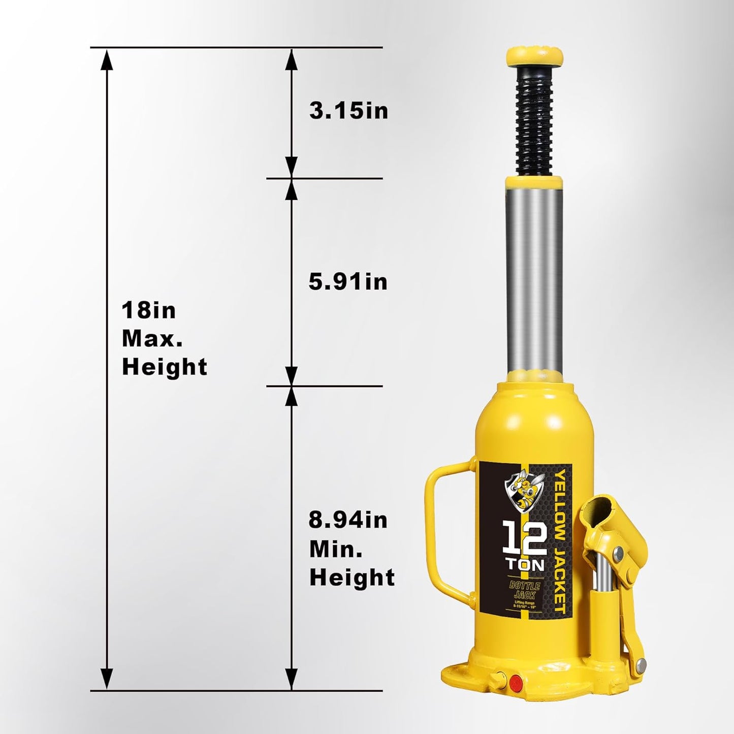YELLOW JACKET 12 Ton Muti-Directional Welded Bottle Jack (24,000lb), Horizontal Bottle Jacks Use for Car, Pickup, Truck, RV, Auto Repair, Hydraulic Bottle Jack, Yellow