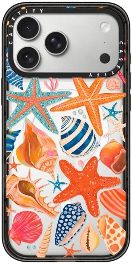 CASETiFY Impact iPhone 17 Pro Max Case [Slim/Compatible with Magsafe / 8.2 ft. 4X Military Grade Drop Protection] - Sea Shells - Clear Black