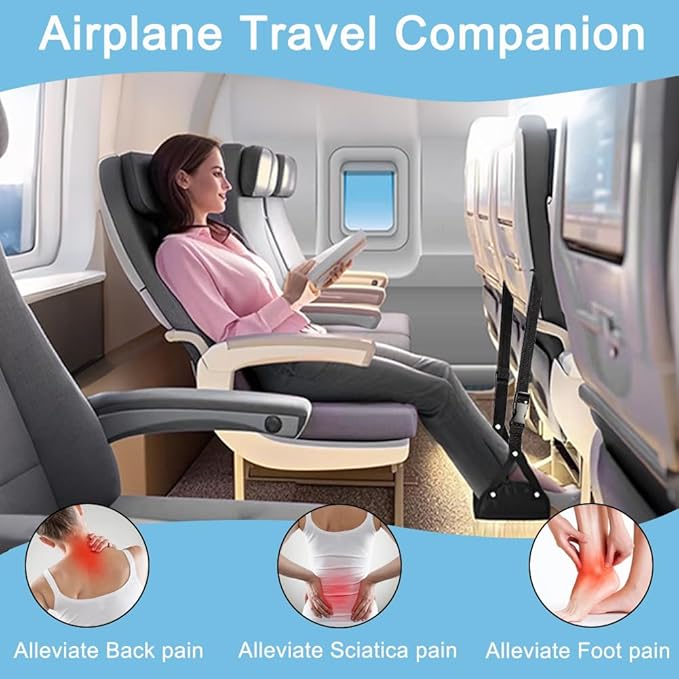 Aksiko 2 Pack Airplane Travel Footrest Hammocks, Adjustable, Black, Memory Foam, Foot Hammock for Airplane Travel