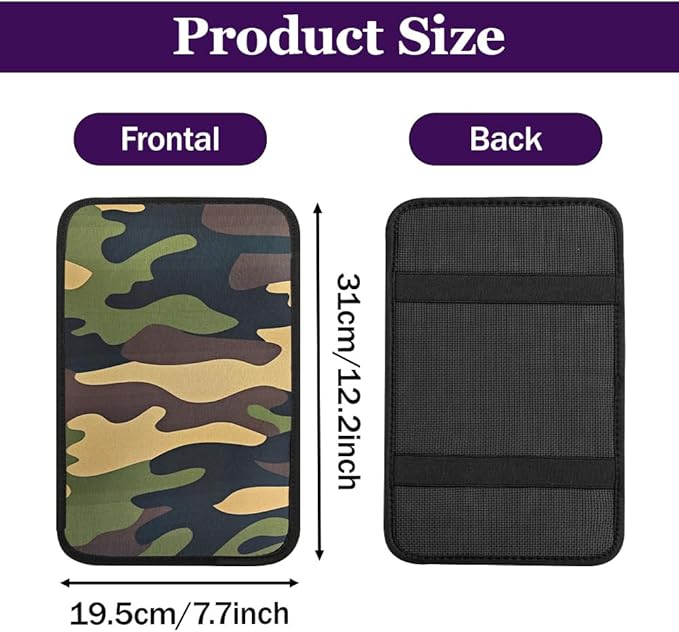Leopard Cheetah Print African Animal Hunting Auto Center Console Armrest Pad, Car Center Console Cover, Auto Accessories Soft Comfort Armrest Cover Cushion Mat for Most Cars (Green Camouflage)