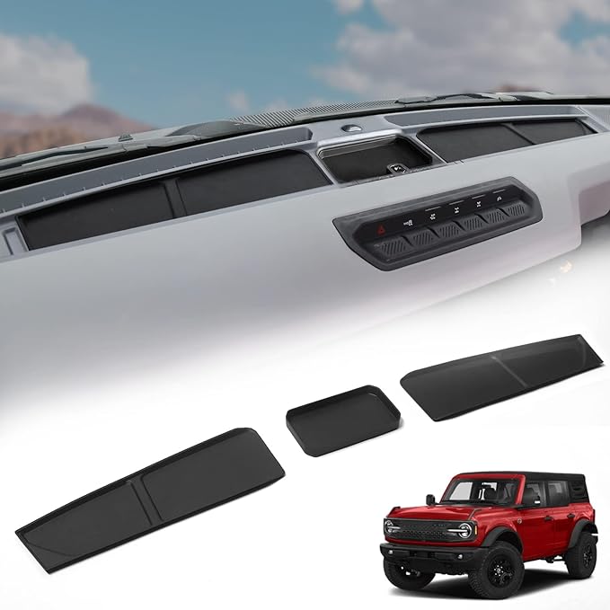 Mabett Car Dash Non-Slip Rubber Pad 3 PCS for Ford Bronco Accessories 2021 2022 2023 2024, Non-Slip Shock Proof Dashboard Mat fit Bronco 2/4-Door, Car Interior Cover Tray