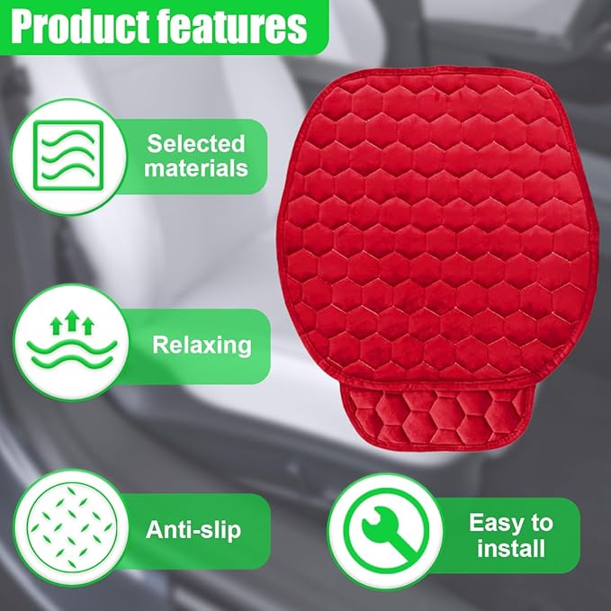 Car Seat Cover, Soft Plush Auto Bottom Seat Covers, Anti Slip Vehicle Front Seat Cushion Protector, Comfortable Car Interior Seats Pad Mat Accessories for Sedan, SUV, Truck (Red)