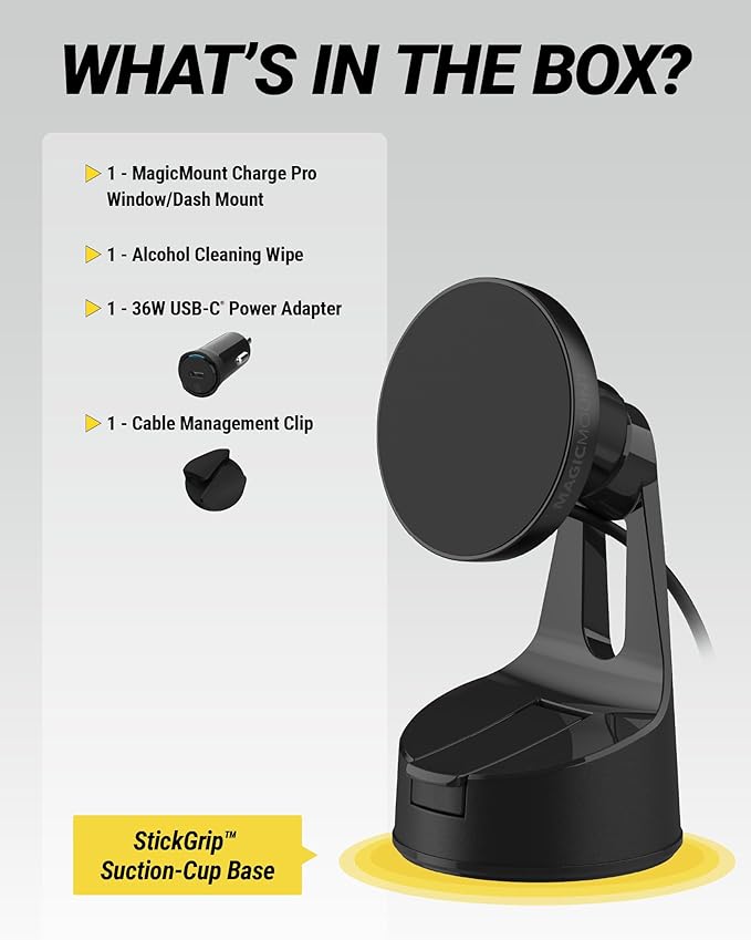 Scosche MPQTRWD Qi2 MagSafe Car Mount Charger 25W Fast Wireless Charging Phone Holder for Windshield or Dashboard, Magnetic Cell Phone Mount Compatible with iPhone 17/16/15/14/13 Series & Samsung S25