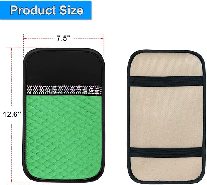 Car Center Console Cover, PU Leather Armrest Seat Box Protector Pad, Car Middle Console Armrest Cushion, Universal Auto Interior Decor Accessories for Most Vehicle, Truck, SUV (Green)