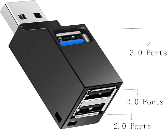 USB 2.0 Splitter,3-Port USB 3.0 Hub High Speed Splitter, USB Splitter Adapter Portable for PC, Laptop -Black