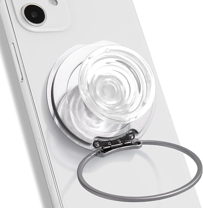 On The Grip Compatible with Magsafe Ultra-Thin Collapsible Phone Grip – Sleek Magnetic Phone Holder for iPhone & Android, 360 Rotation, Wireless Charger Compatible, Durable & Portable (White)