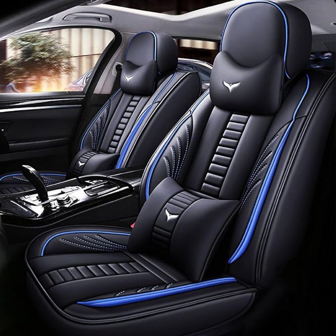 for Toyota CHR Seat Covers 2018-2026, Full Coverage Customized Car Seat Covers, Premium Leather Waterproof Stain-Resistant Easy to Install (Luxury 5 Seats, Black&Blue)