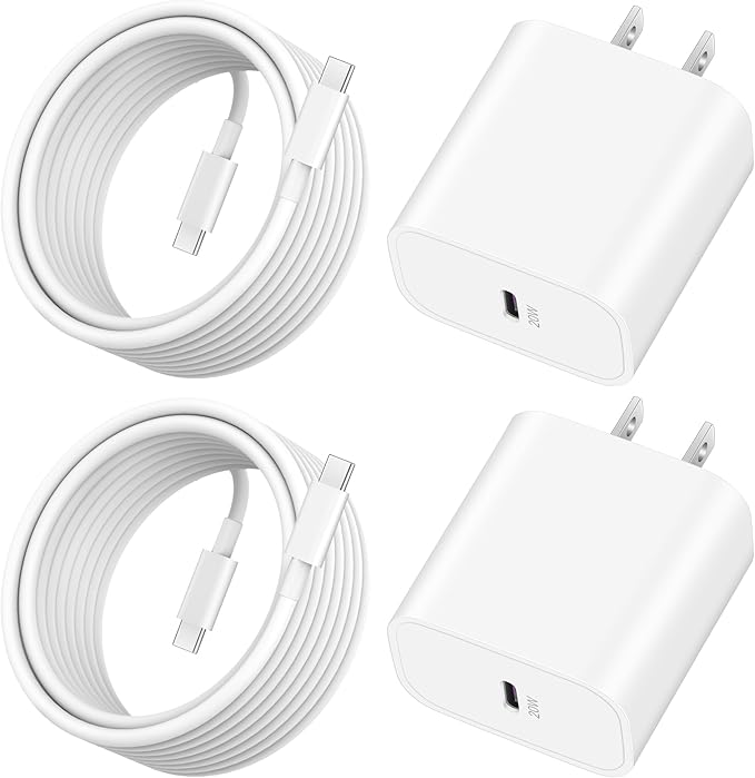 iPhone 17e/17/17 Pro Max Fast Charger, 2-Pack 20W USB C Wall Charger Fast Charging Block with 10FT Long USB-C Cable Cord for iPhone 17e/17/17 Pro Max/16e/16/15 Pro/Plus, iPad Pro 13/12.9/11, AirPods