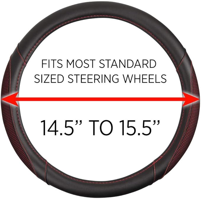 Motor Trend Wine Steering Wheel Cover - Dotted Comfort Polyester Grip on Stitched Synthetic Leather, Wine Stitching/Black