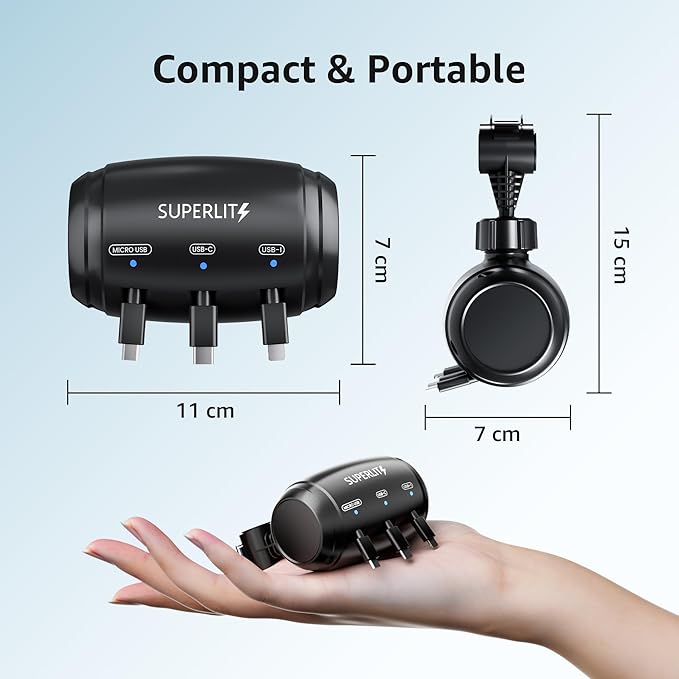Superlit 3-in-1 Retractable Backseat Car Charger – Headrest Mount Charging Station for Uber, Lyft and Rideshare Drivers, Fast Multi USB Charging Device for Passengers Compatible with All Phones